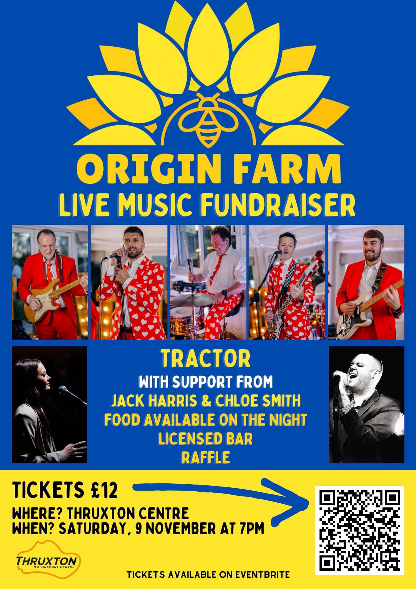 Origin Fundraiser event with live music from Chloe Smith + Tractor